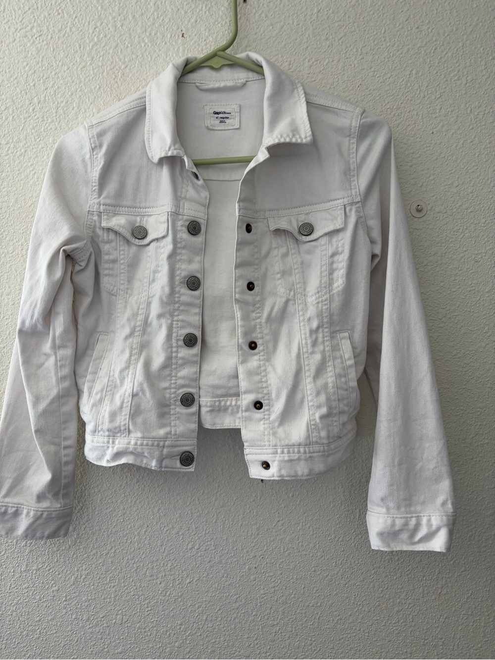 Gap Kids 1969 White Denim Button Front Jean Jacket Sz XL Regular Fits Women XS
